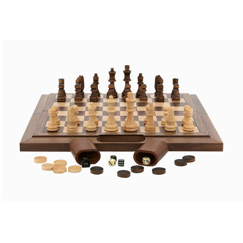 Dal Rossi Folding Chess Checkers Backgammon Set Walnut