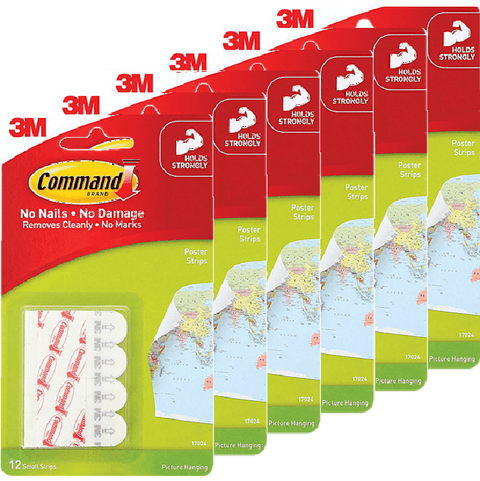 Command Adhesive Poster Picture Hanging Adhesive Sticky Strips 12 Strips 6 Packs