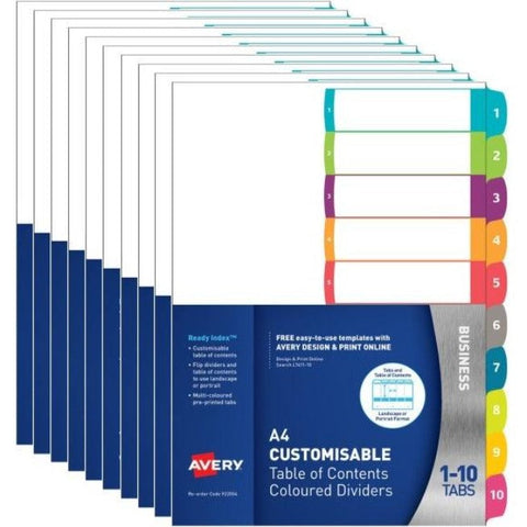 Avery 922004 Table of Contents Dividers 1-10 Tab A4 10 Pack