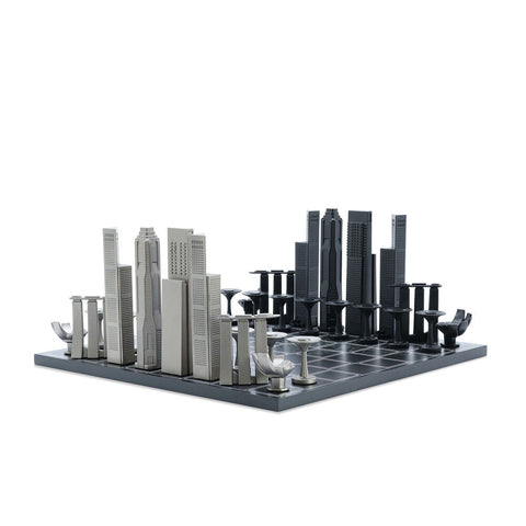 Skyline Chess 33pc Set Singapore Map Edition with Wooden Board (Black/Grey)