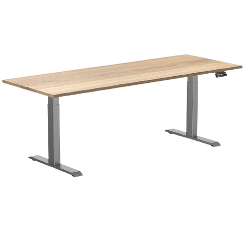Desky Dual Hardwood Sit Stand Desk 200cm White Ash Desktop and Space Grey Frame