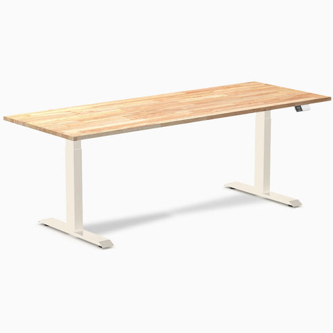 Desky Dual Rubberwood Sit Stand Desk 200cm Natural Timber Desktop and Wheat Frame