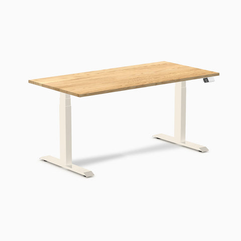 Desky Dual Hardwood Sit Stand Desk 150cm White Oak Desktop and Wheat Frame