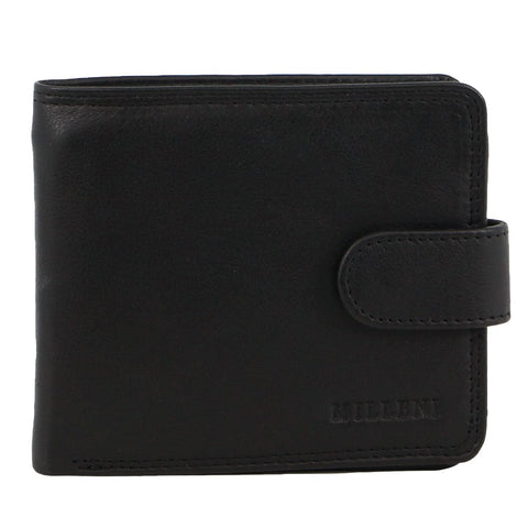 Milleni Men's Leather Tab Cash/Card Zone Protected RFID Wallet 11.5cm Black