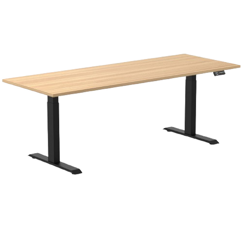 Desky Dual Melamine Sit Stand Desk 200cm Sublime Teak Desktop and Matte Black Frame