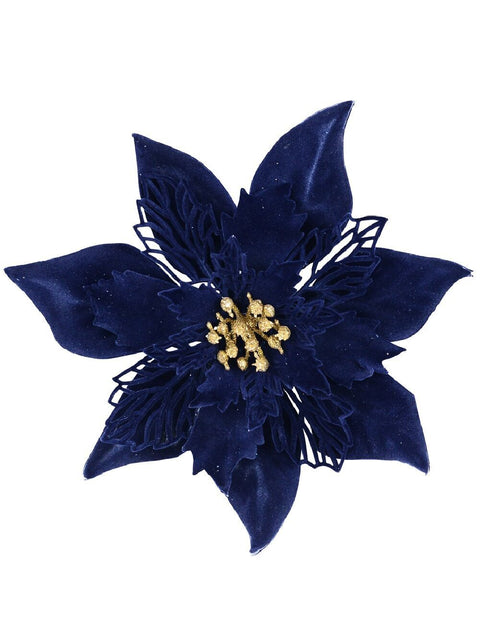 Christmas Warehouse - PICK2303 Dark Navy Blue Poinsettia Christmas Tree Clip Pick | 22cm Dark Navy Blue