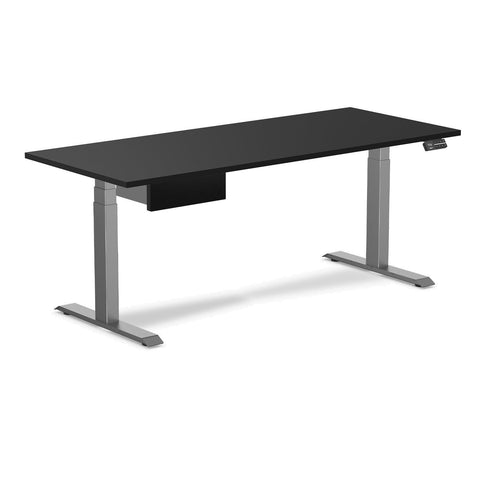 Desky Dual Melamine Standing Desk With Drawer 180cm Black Desktop and Space Grey Frame