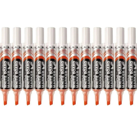 Pentel Maxiflo Whiteboard Marker Chisel Point 7mm Box 12 (Orange)