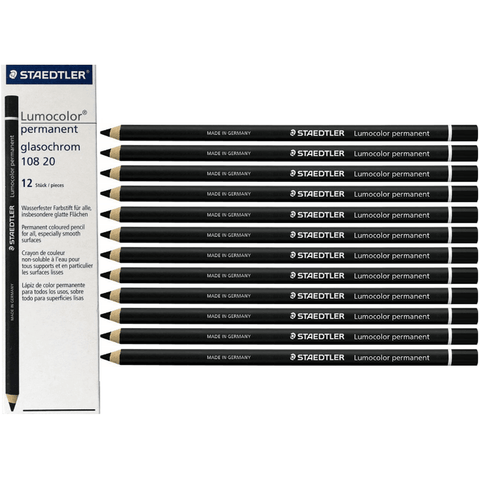 Staedtler 108 Lumocolor Permanent Glasochrom Pencils (Black) [Box 12]