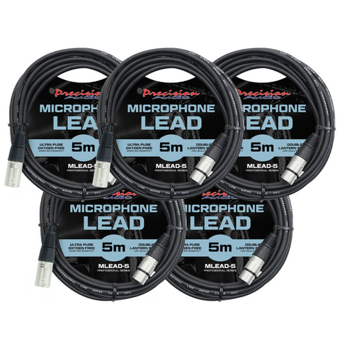Precision Audio 5 Pack XLR To XLR Studio Stage Microphone Lead 5m