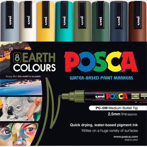 Uni POSCA PC-5M Paint Markers Bullet Tip Medium 8 Colour Pack (Earth Tones)