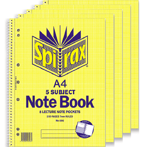 Spirax 596 5-Subject Notebook 7mm Ruled Spiral Bound 250 Page (A4) [5 Pack]