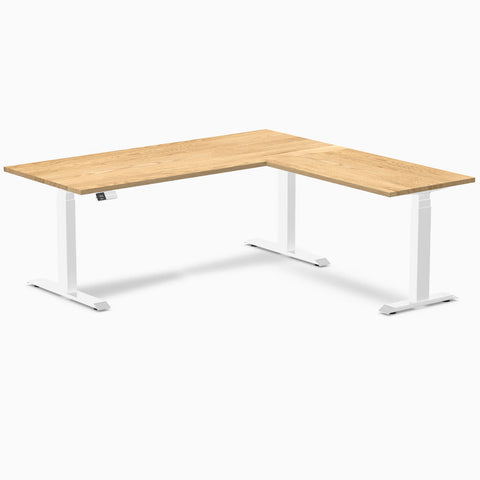 Desky Hardwood L-Shape Sit Stand Desk 180 x 175 cm White Oak Top and White Leg