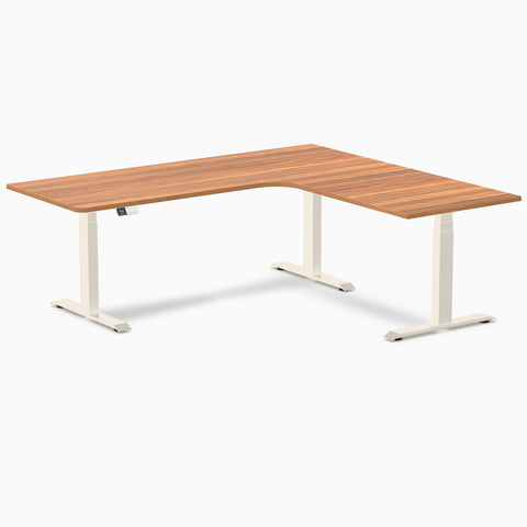 Desky L-Shape Melamine Sit Stand Desk 200cm - Right Return Prime Oak Top and Matte Black Leg