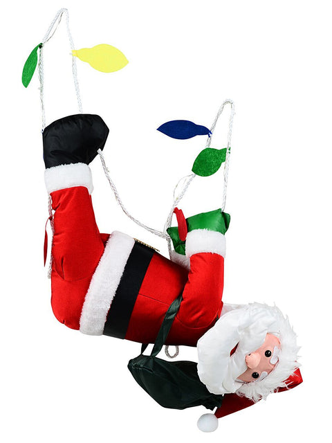 Christmas Warehouse - OUDRBA73 Hanging Rope Crawling Santa With LED Outdoor Nylon Decoration | 1.7m Red with White, Green, Black, & Blue