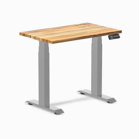 Desky Dual Mini Hardwood Sit Stand Desk 80cm Teak Desktop and Grey Frame