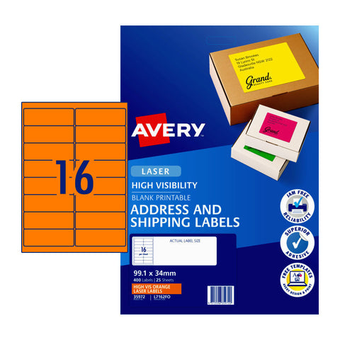 Avery Fluoro Orange High Visibility Shipping Labels for Laser Printers, 99.1 x 34 mm [400-Pieces]
