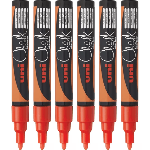 Uni-Ball 6 Pack Chalk Marker Bullet Tip 2.5mm (Fluoro Orange)