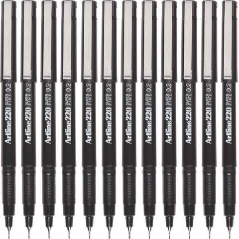 Artline Box 12 220 Fineliner Pen 0.2mm Extra Fine (Black)