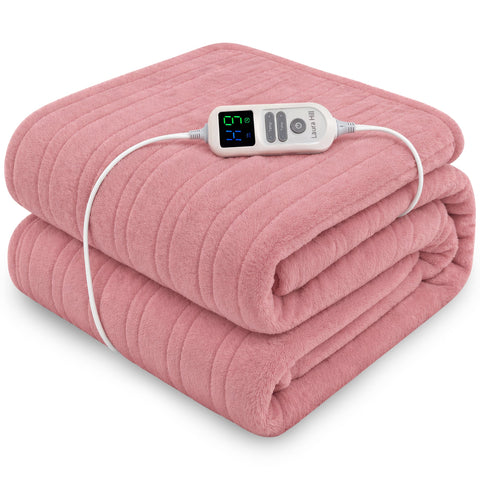 Laura Hill XL Electric Heated Blanket Throw Rug Soft Coral Fleece 10 Heat Settings - Pink