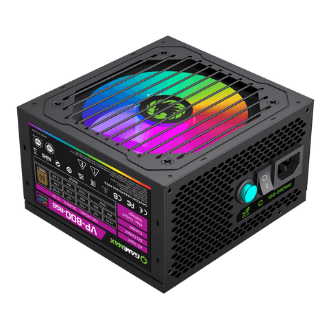 GameMax VP-800 RGB 800W Power Supply - 80 Plus High Efficiency, 120mm RGB Fan, Active PFC, Gaming PSU with Stealth Black Cables, Black