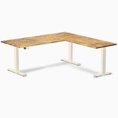 Desky Hardwood L-Shape Sit Stand Desk 180 x 175 cm Acacia / Wheat Top and Wheat Leg