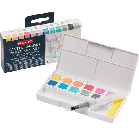 Derwent Pastel Paint Pan Assorted Colours Set 12 with Waterbrush