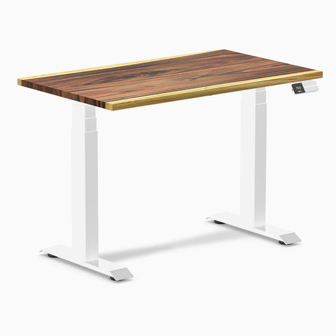 Desky Dual Mini Hardwood Sit Stand Desk 100cm Saman Desktop and White Frame