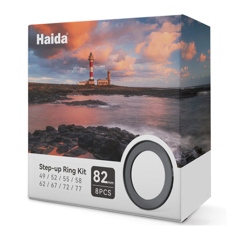 Haida 8pcs Step-up Ring 82mm Kit (49-82mm,52-82mm,55-82mm,58-82mm,62-82mm,67-82mm,72-82mm, 77-82mm)