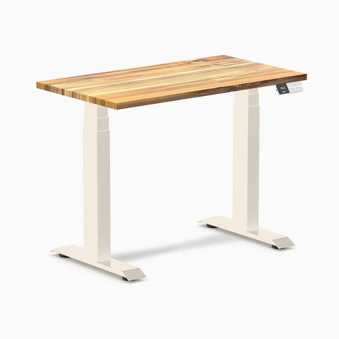 Desky Dual Mini Hardwood Sit Stand Desk 90cm Teak Desktop and Wheat Frame