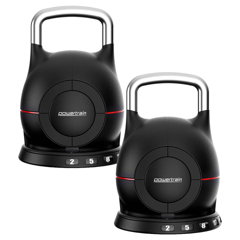 Powertrain 2x 20kg Adjustable Kettlebell One Hand Adjustment Weight Set