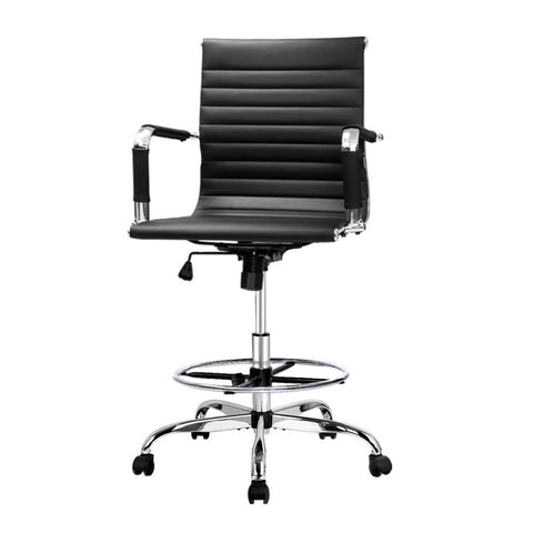 Artiss Office Chair Drafting Stool Leather Chairs (Black)