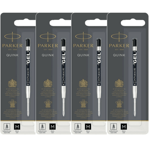 Parker 4 Pack Genuine Quink Pen Refill Gel Medium Nib Ink (Black)