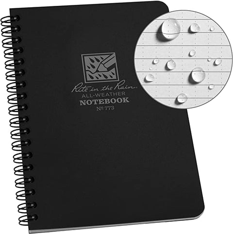 Rite in the Rain | Side Spiral 4.625 x 7 Polydura Notebook - Universal - Black