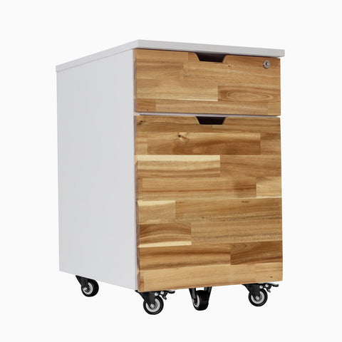 Desky Minimal Wooden Filing Cabinet - White / Acacia Hardwood