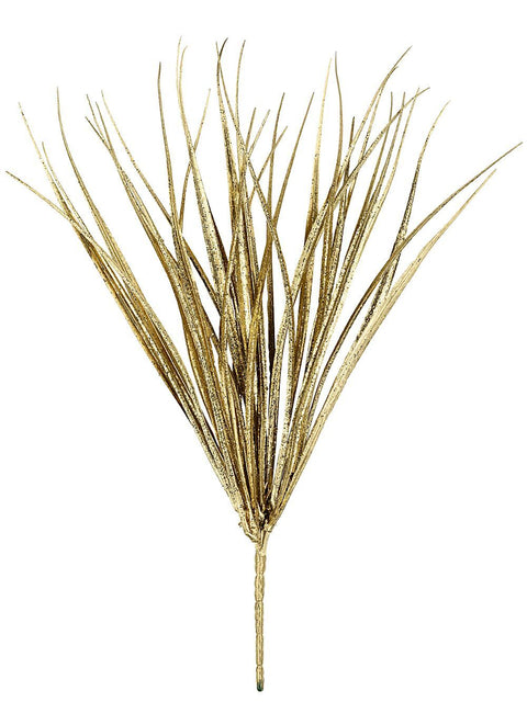 Christmas Warehouse - STEM2416 Gold Grass Bush Embellished With Gold Glitter Christmas Tree Stem Pick | 22cm Gold