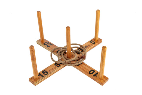 Jenjo Games Outdoor Wooden Set Rope Ring Toss Quoits Game