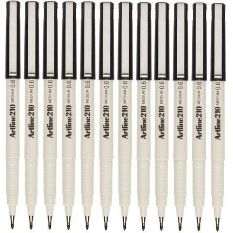 Artline Box 12 210 Fineliner Pen 0.6mm Fiber Tip (Black)