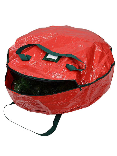Christmas Warehouse - WRTHBG01 Christmas Wreath Storage Bag | Heavy Duty Case Fits Wreaths Up To 76cm Red with Green