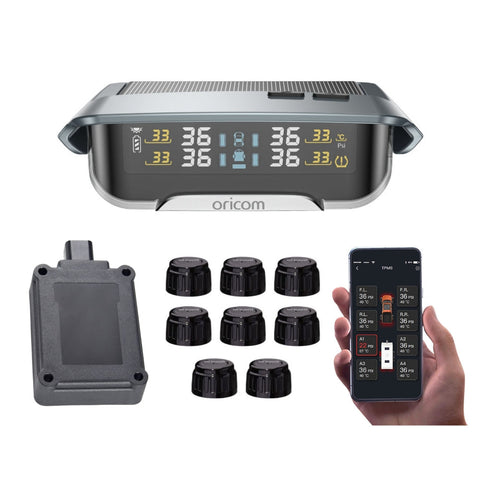 Oricom TPMS10-8E Tyre Pressure Monitoring System with 8 External Sensors (with APP Functionality) + Repeater Bundle Pack