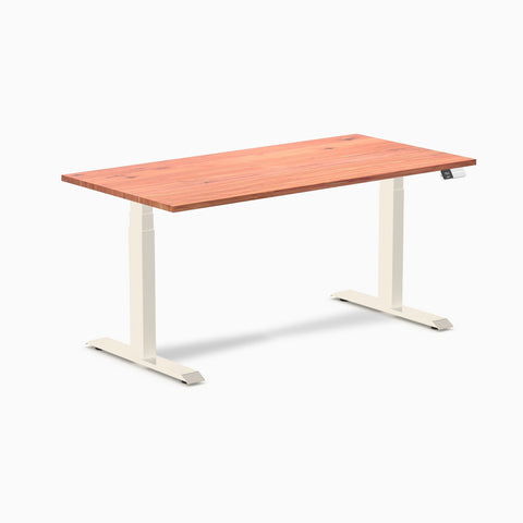 Desky Dual Softwood Sit Stand Desk 150cm Red Cedar Desktop and Wheat Frame