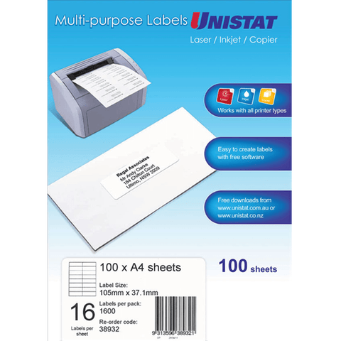 UNISTAT #FSC LIP LABEL 16UP 105X37MM NOMAR [1600-Pieces]