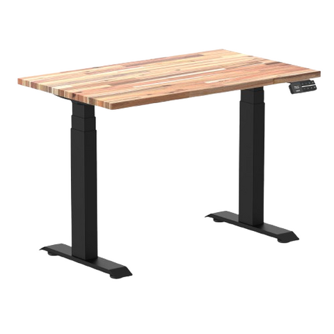 Desky Dual Mini Hardwood Sit Stand Desk 80cm Acacia Desktop and Grey Frame