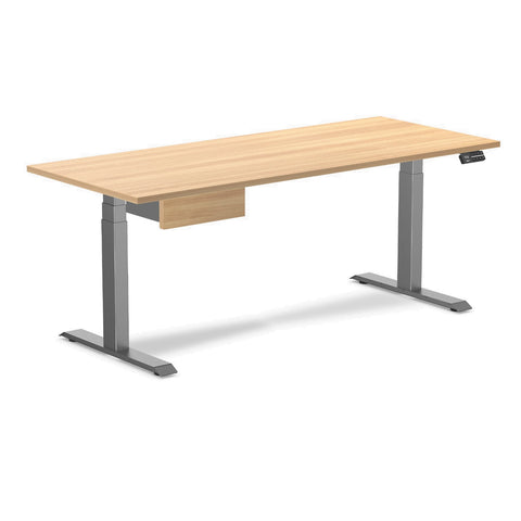 Desky Dual Melamine Standing Desk With Drawer 180cm Sublime Teak Desktop and Space Grey Frame