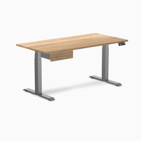 Desky Dual Hardwood Standing Desk With Drawer 150cm White Oak Desktop and Space Grey Frame