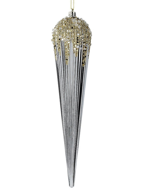 Christmas Warehouse - DECRH120 Champagne Textured & Gold Sequin Icicle Whimsical Essential Ornament | 28cm Champagne with Gold & Clear