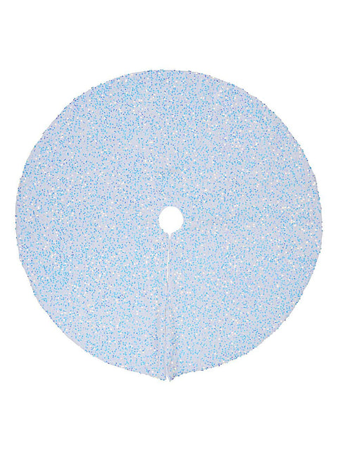 Christmas Warehouse - SKRT2504 1m White Plush Faux Suede & Iridescent Sequin Christmas Tree Skirt White with Iridescent