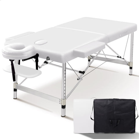 ALFORDSON Massage Table 2 Fold 55cm Foldable Portable Bed Desk Aluminium Lift Up (White)