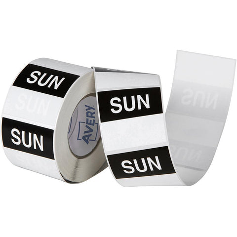 Avery 937342 Removable Day Label Sunday 40x40mm Black/White Box 500