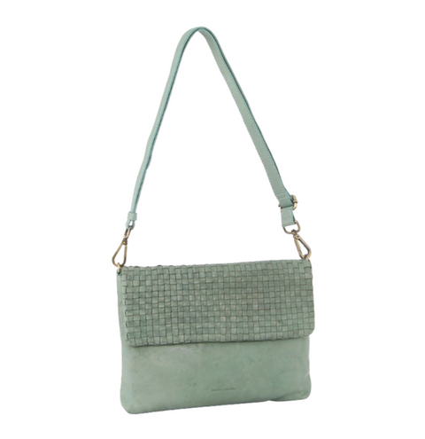 Pierre Cardin Womens Woven Leather Flap Cross-Body Bag/Clutch - Mint Green